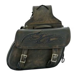 Dream Apparel Saddlebag & Accessory Brown Leather Concealed Carry Saddlebag With Flame -fly Outlet 10146888 C V6