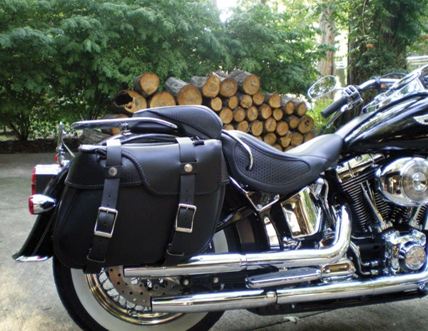 Leatherworks Inc. Leatherworks, Inc. Angle Split Lid Box Basket Weave Saddlebags 4 Leatherworks Inc. Leatherworks, Inc. Angle Split Lid Box Basket Weave Saddlebags - Image 2